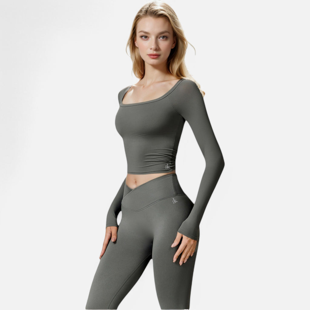 Anna-Kaci Women's One Shoulder Long Sleeve Crop Top with Thumb Holes