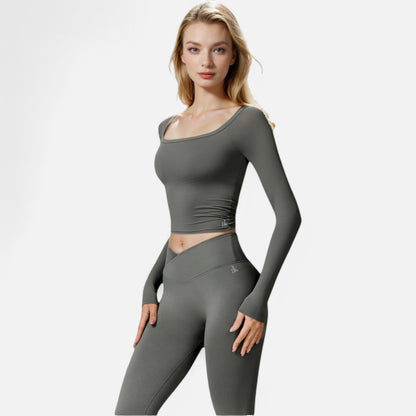 Anna-Kaci Women's One Shoulder Long Sleeve Crop Top with Thumb Holes