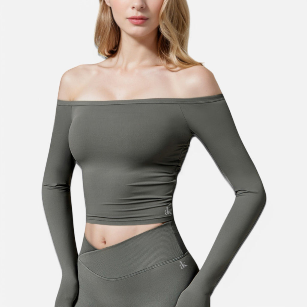 Anna-Kaci Women's One Shoulder Long Sleeve Crop Top with Thumb Holes