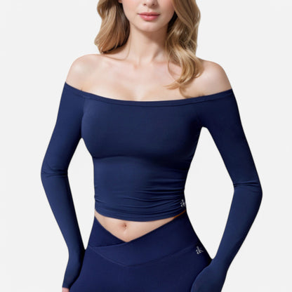 Anna-Kaci Women's One Shoulder Long Sleeve Crop Top with Thumb Holes