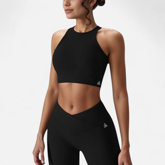 Anna-Kaci Active Women's High Neck Racerback Sports Crop Top with Seamless Compression Fit