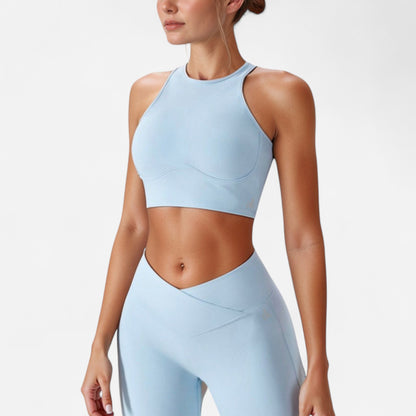 Anna-Kaci Active Women's High Neck Racerback Sports Crop Top with Seamless Compression Fit