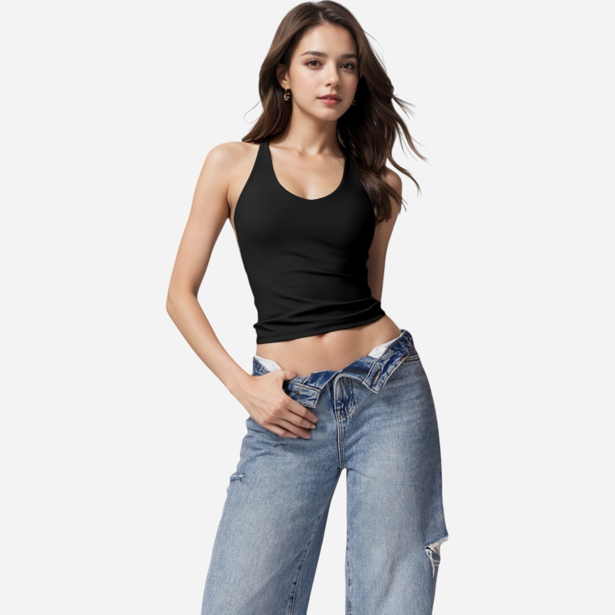 Anna-Kaci Women's Strappy Back Fitted Tank Top with Scoop Neck