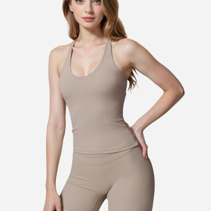 Anna-Kaci Women's Strappy Back Fitted Tank Top with Scoop Neck