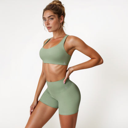 Anna-Kaci Active Women's Scoop Neck Sports Crop Top with Wide Shoulder Straps and Seamless Fit