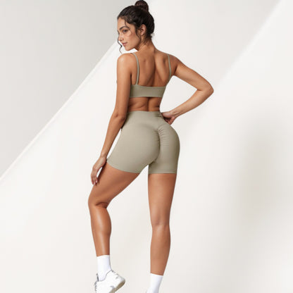 Anna-Kaci Active Women's Scoop Neck Sports Crop Top with Wide Shoulder Straps and Seamless Fit