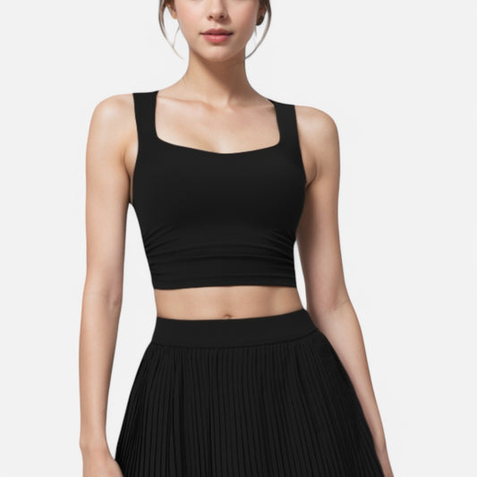 Anna-Kaci Women's Square Neck Cropped Tank Top with Wide Straps