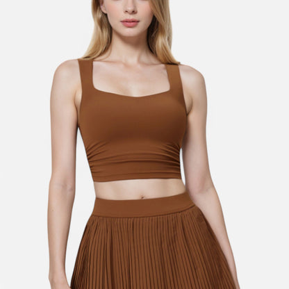 Anna-Kaci Women's Square Neck Cropped Tank Top with Wide Straps
