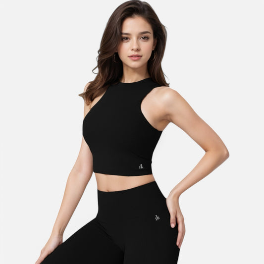 Anna-Kaci Women's High Neck Cropped Tank Top with Racerback Design