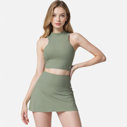 Anna-Kaci Women's High Neck Cropped Tank Top with Racerback Design