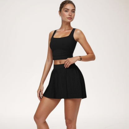 Anna-Kaci Active Women's High Waist Pleated Skirt with Built-In Shorts and Stretch Waistband