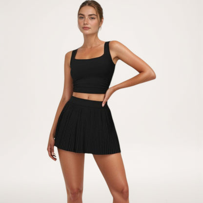 Anna-Kaci Active Women's High Waist Pleated Skirt with Built-In Shorts and Stretch Waistband