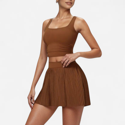 Anna-Kaci Active Women's High Waist Pleated Skirt with Built-In Shorts and Stretch Waistband