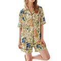 Anna-Kaci Lounge Women's Short Sleeve Button Front Satin Pajama Set with Floral Print Design
