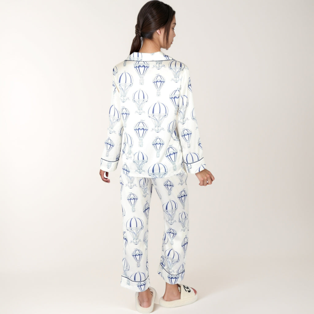 Anna-Kaci Lounge Women's Hot Air Balloon Print Pajama Set with Long Sleeve Button-Down Top and Cropped Pants
