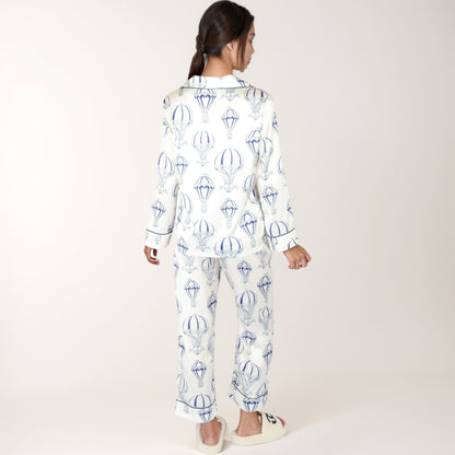 Anna-Kaci Lounge Women's Hot Air Balloon Print Pajama Set with Long Sleeve Button-Down Top and Cropped Pants