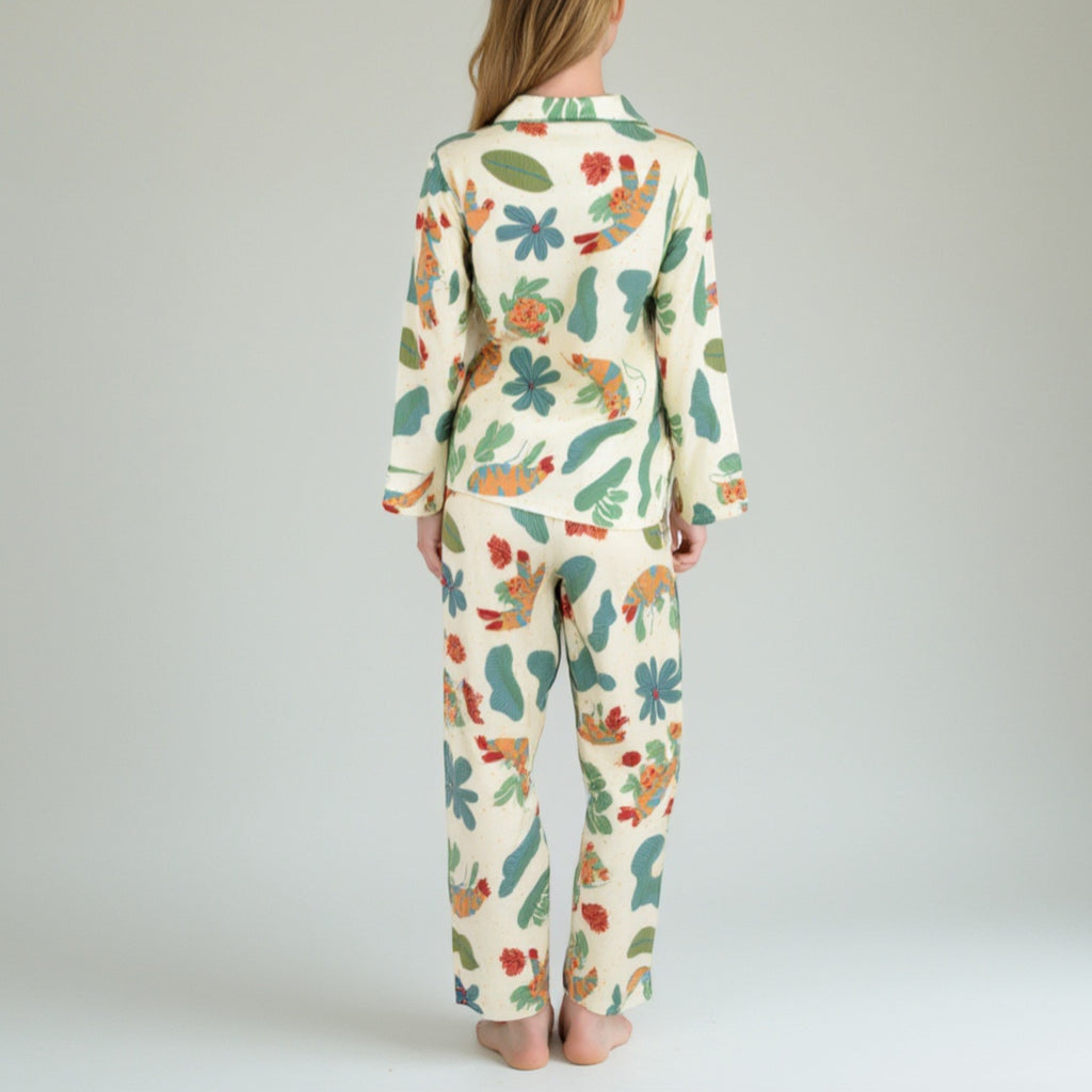 Anna-Kaci Lounge Women's Long Sleeve Button-Up Jungle Print Pajama Set with Chest Pocket and Matching Pants