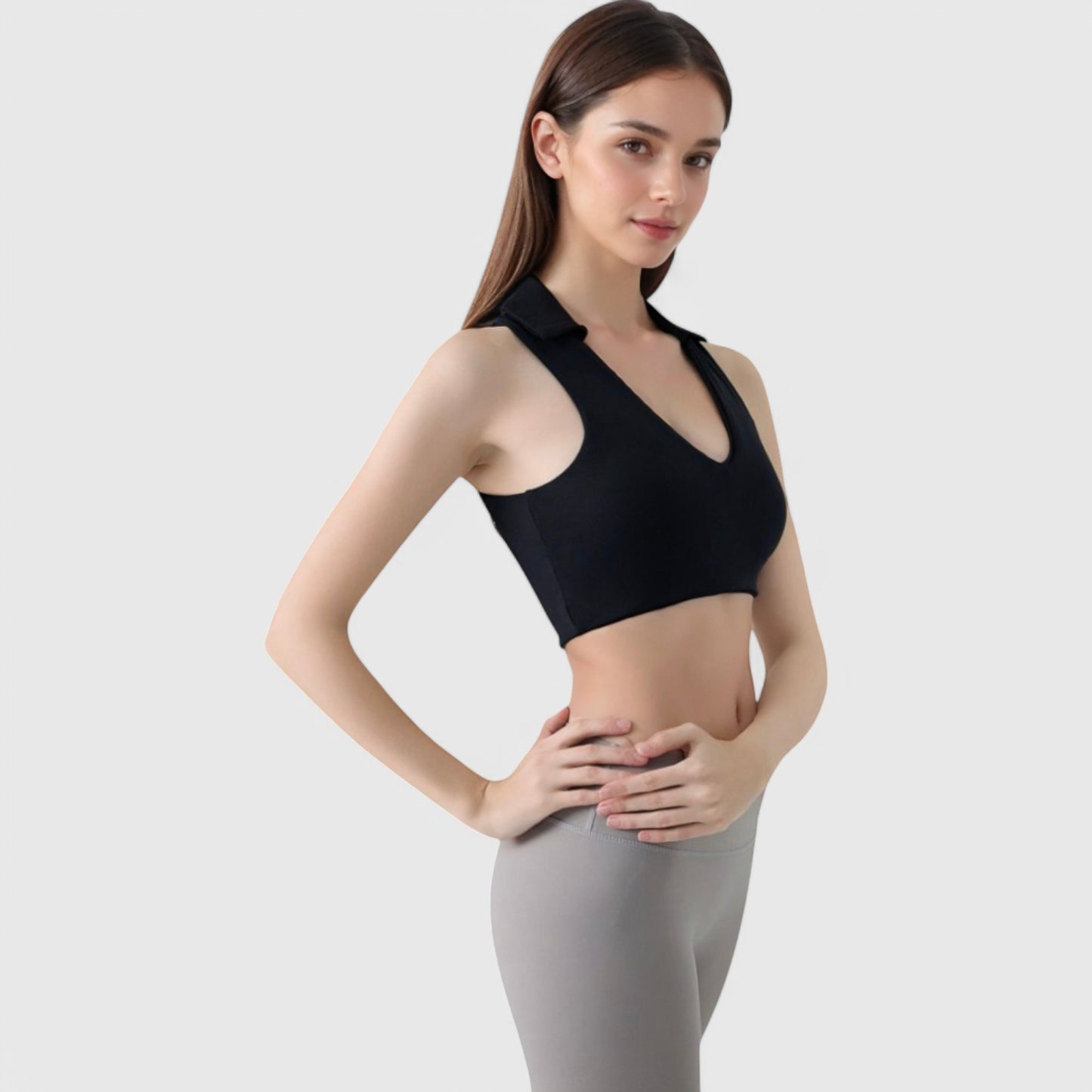 Anna-Kaci Active Women's Collared V-Neck Athletic Crop Top