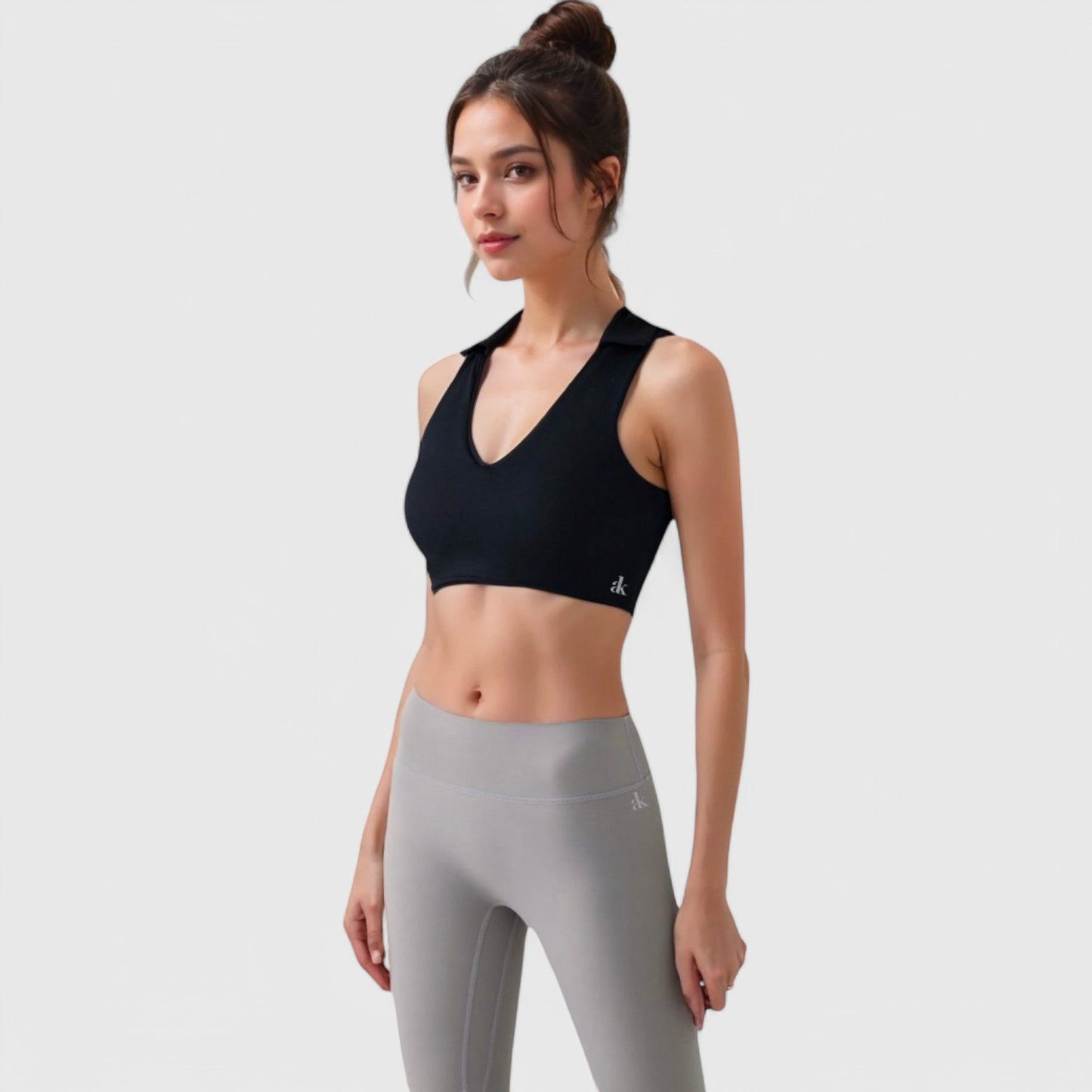 Anna-Kaci Active Women's Collared V-Neck Athletic Crop Top