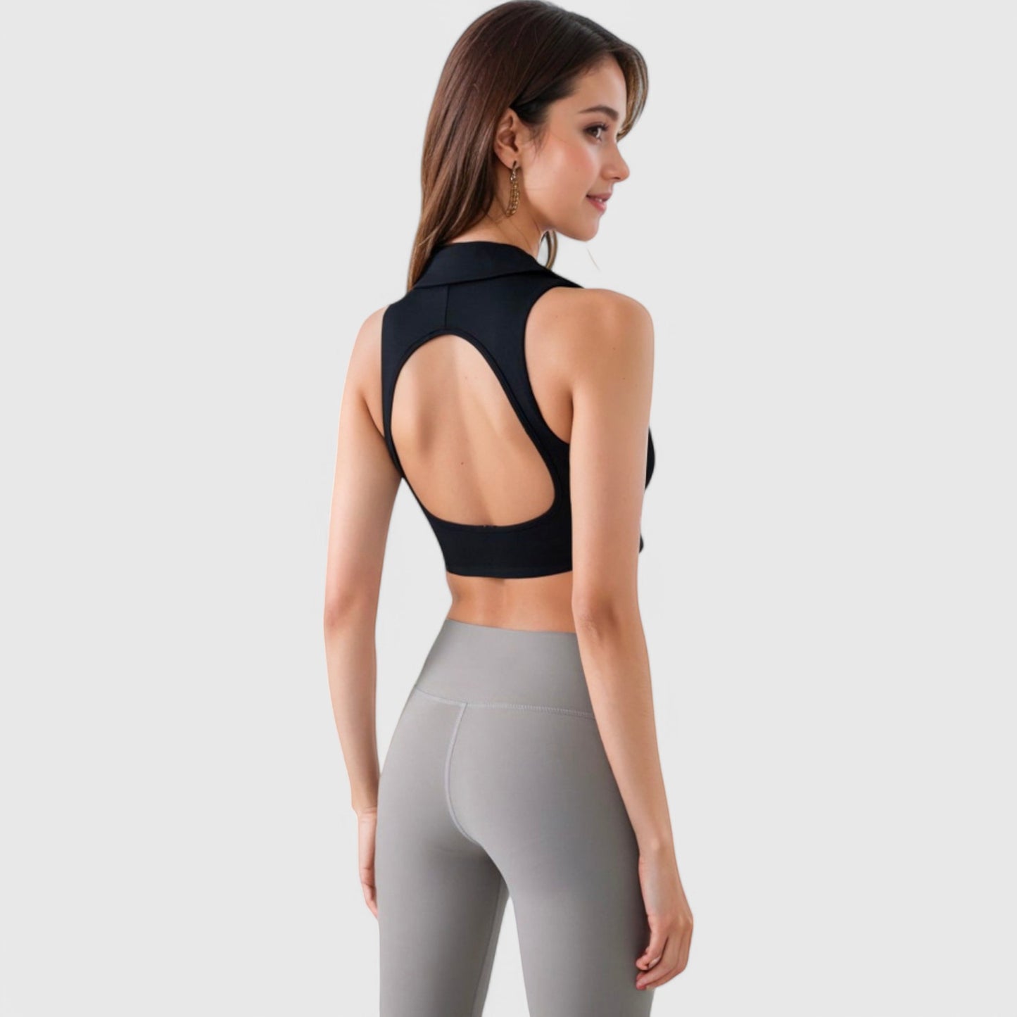 Anna-Kaci Active Women's Collared V-Neck Athletic Crop Top