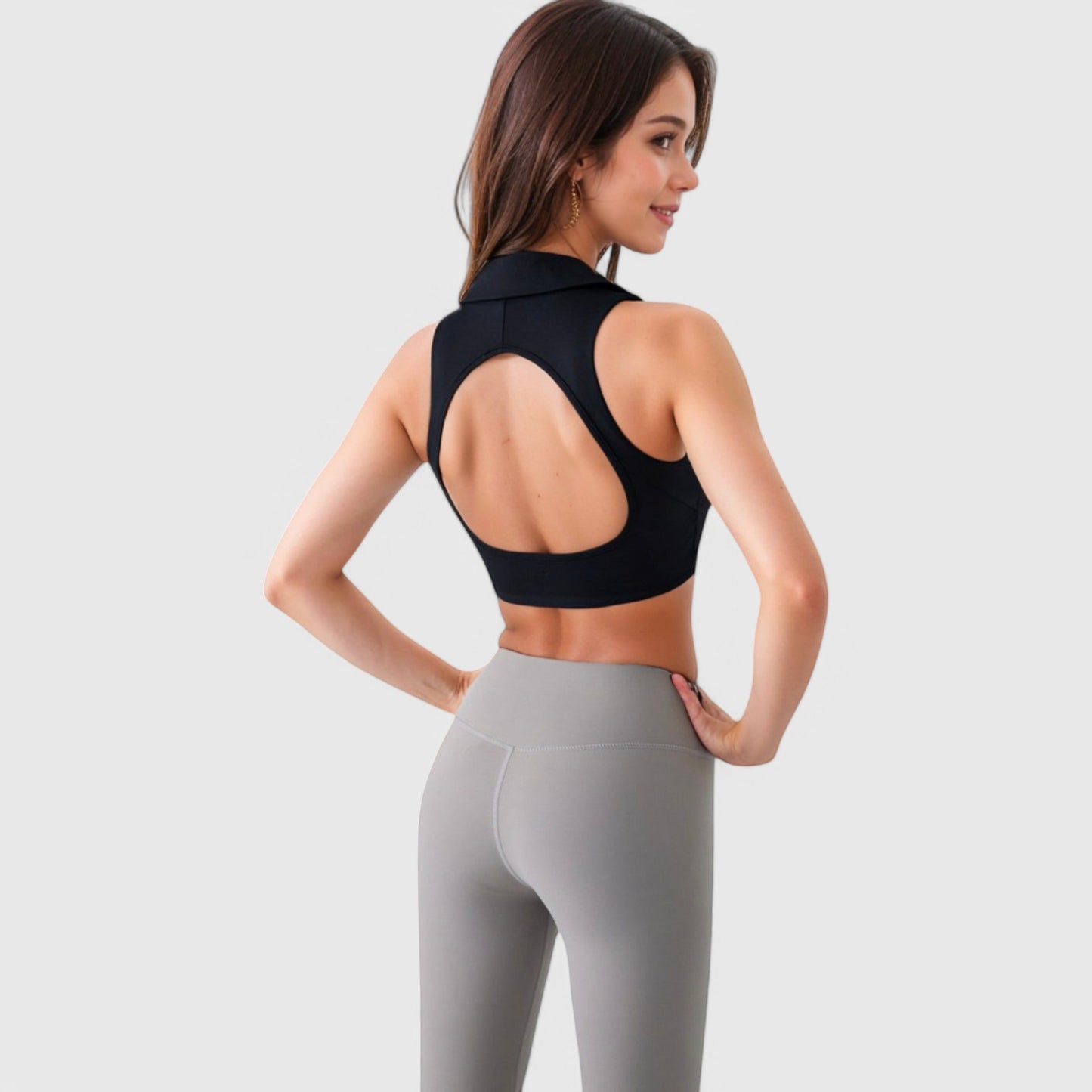 Anna-Kaci Active Women's Collared V-Neck Athletic Crop Top
