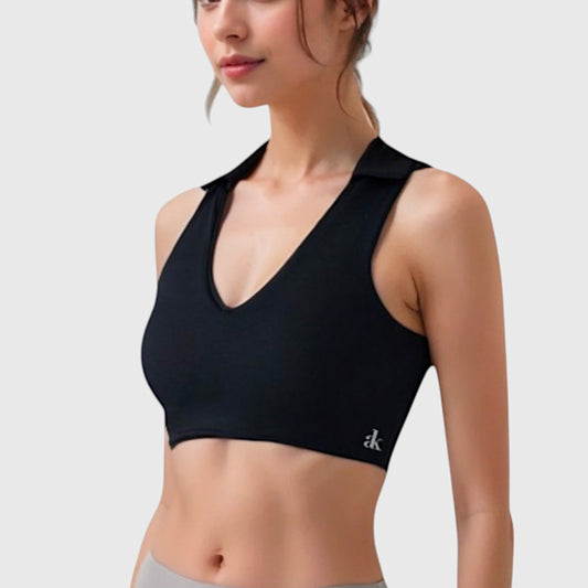 Anna-Kaci Active Women's Collared V-Neck Athletic Crop Top
