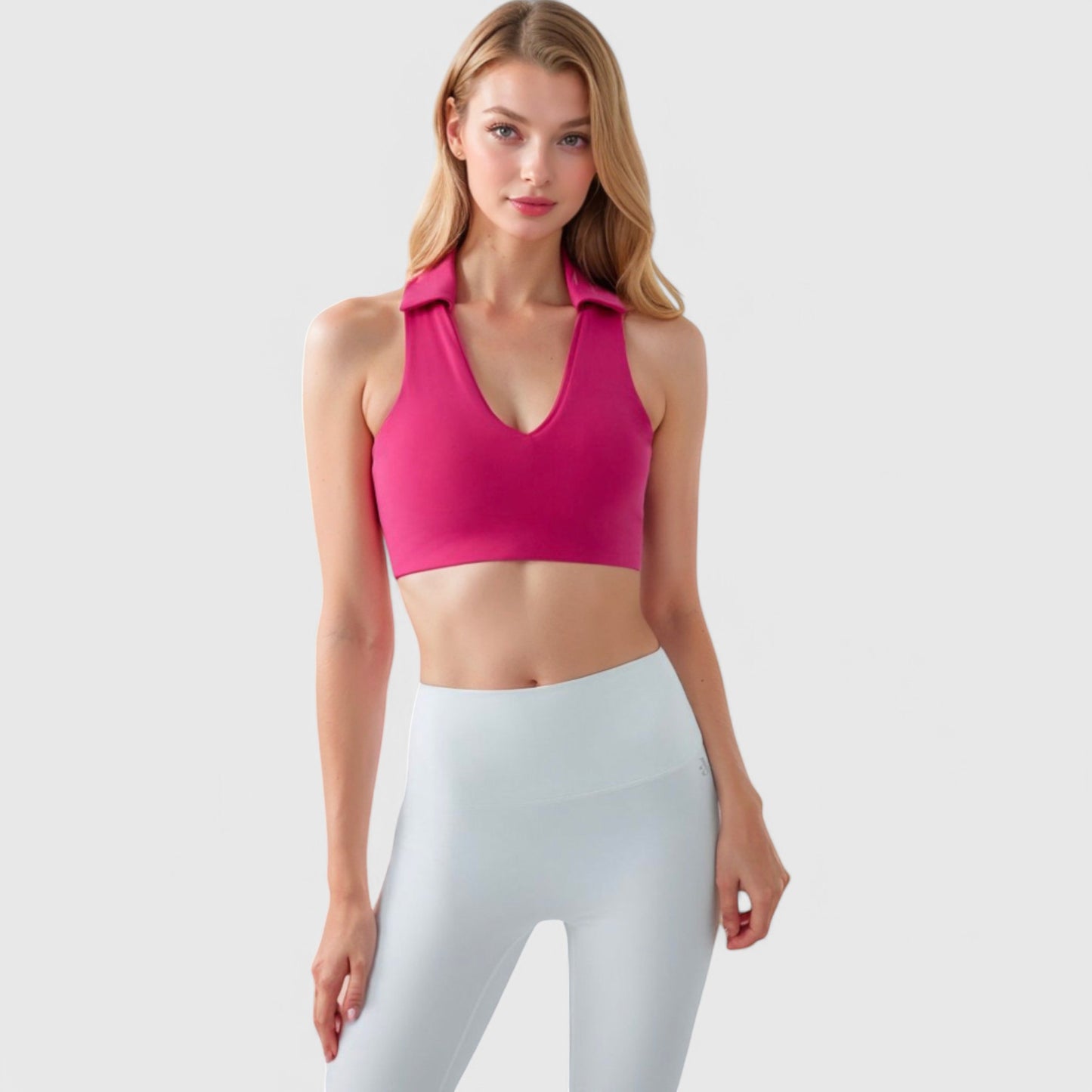 Anna-Kaci Active Women's Collared V-Neck Athletic Crop Top