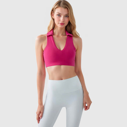 Anna-Kaci Active Women's Collared V-Neck Athletic Crop Top