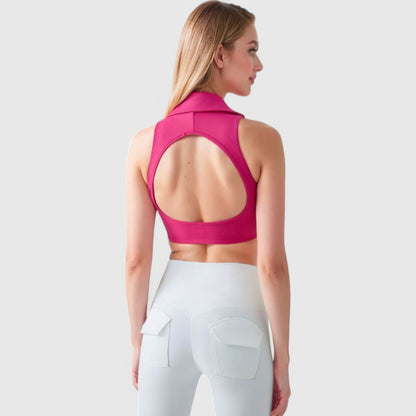Anna-Kaci Active Women's Collared V-Neck Athletic Crop Top