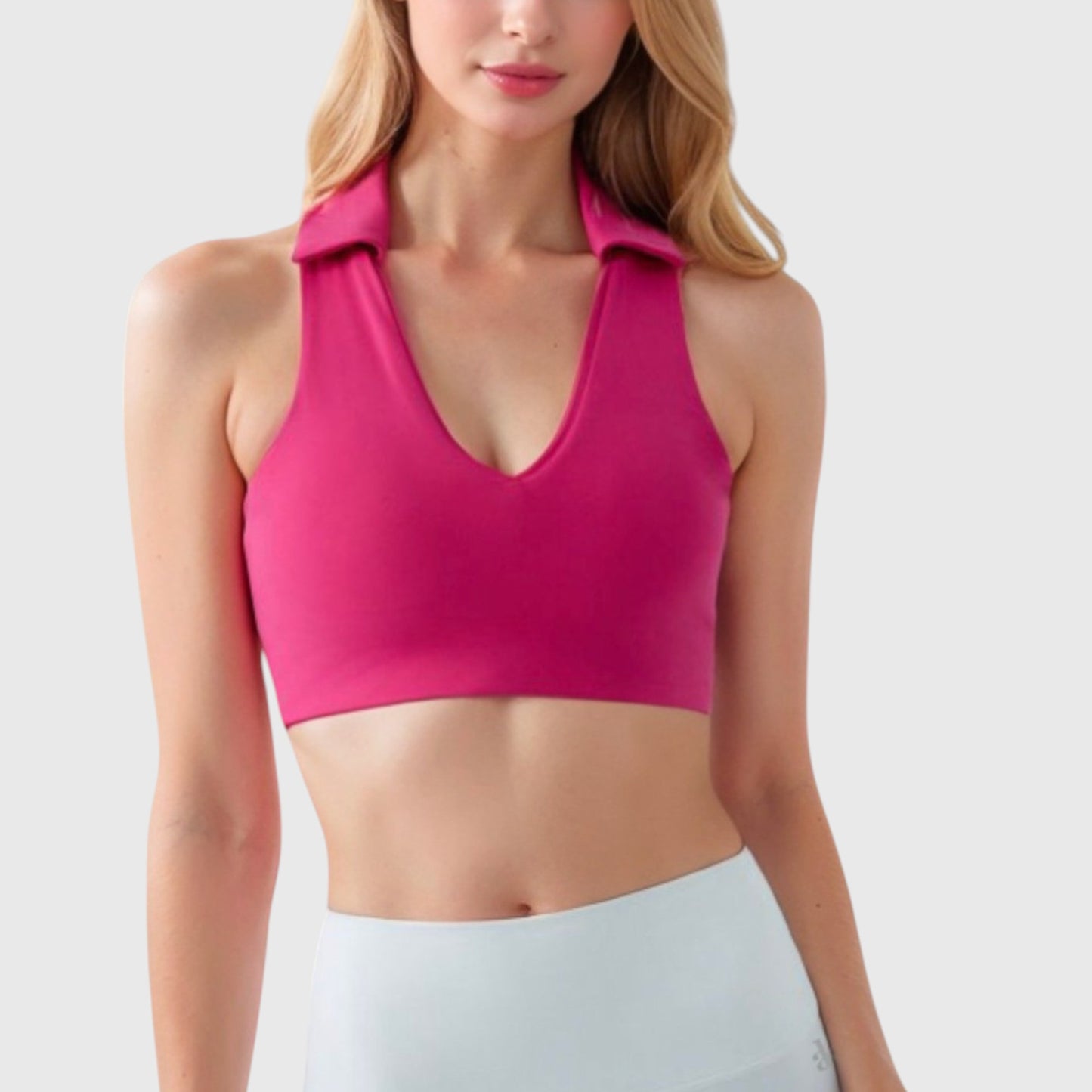 Anna-Kaci Active Women's Collared V-Neck Athletic Crop Top