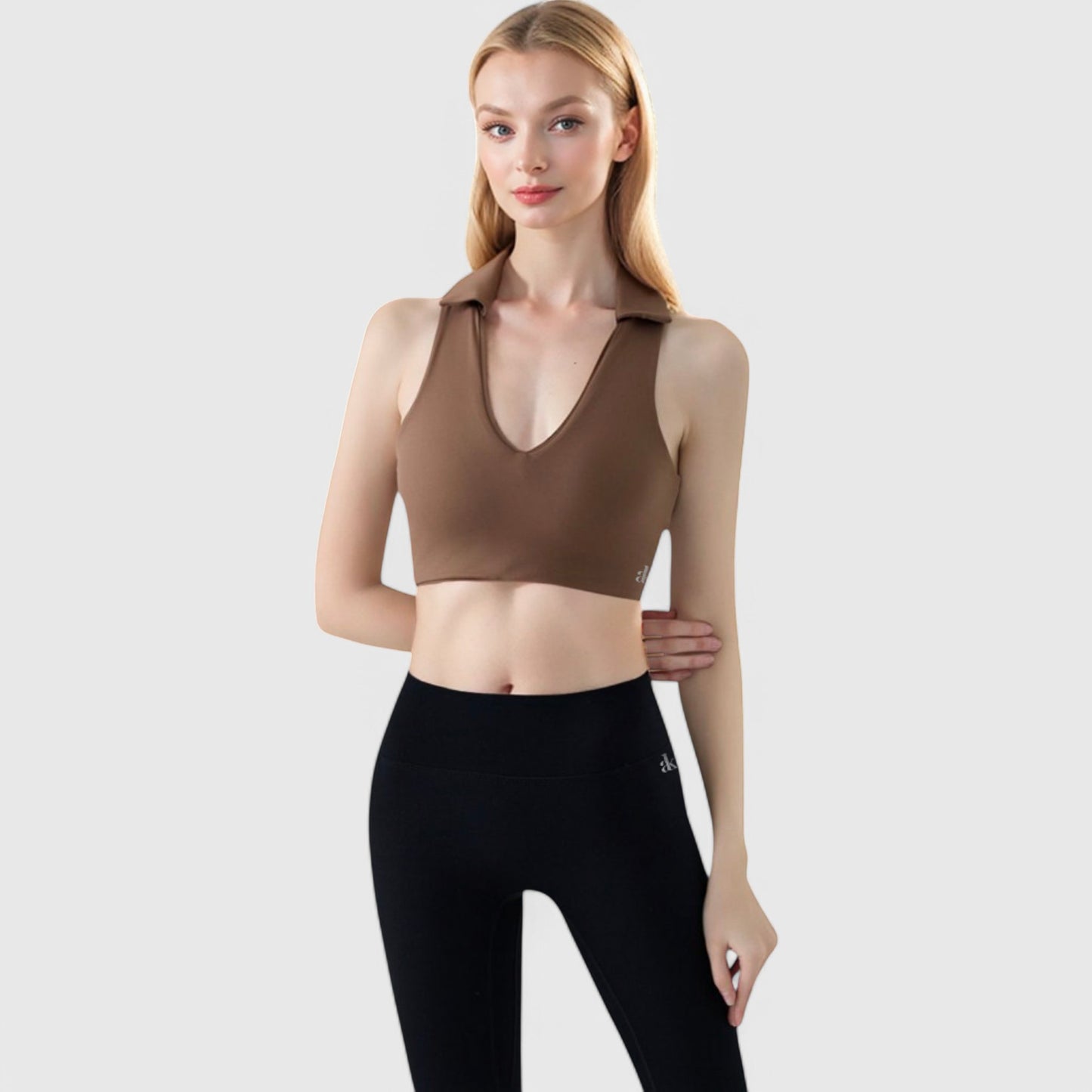 Anna-Kaci Active Women's Collared V-Neck Athletic Crop Top