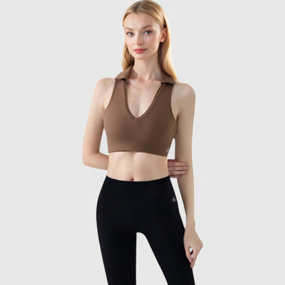 Anna-Kaci Active Women's Collared V-Neck Athletic Crop Top