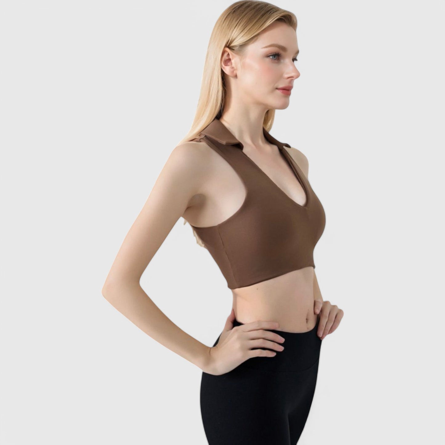 Anna-Kaci Active Women's Collared V-Neck Athletic Crop Top