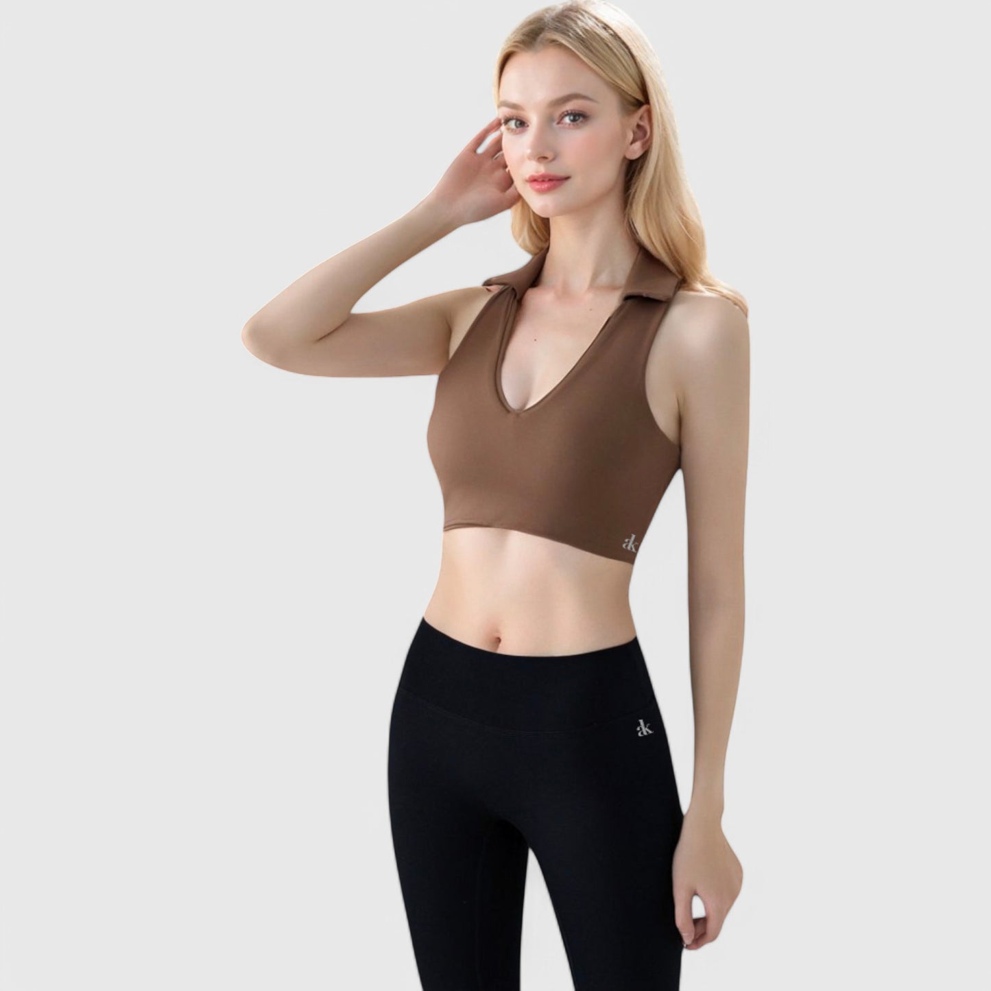 Anna-Kaci Active Women's Collared V-Neck Athletic Crop Top