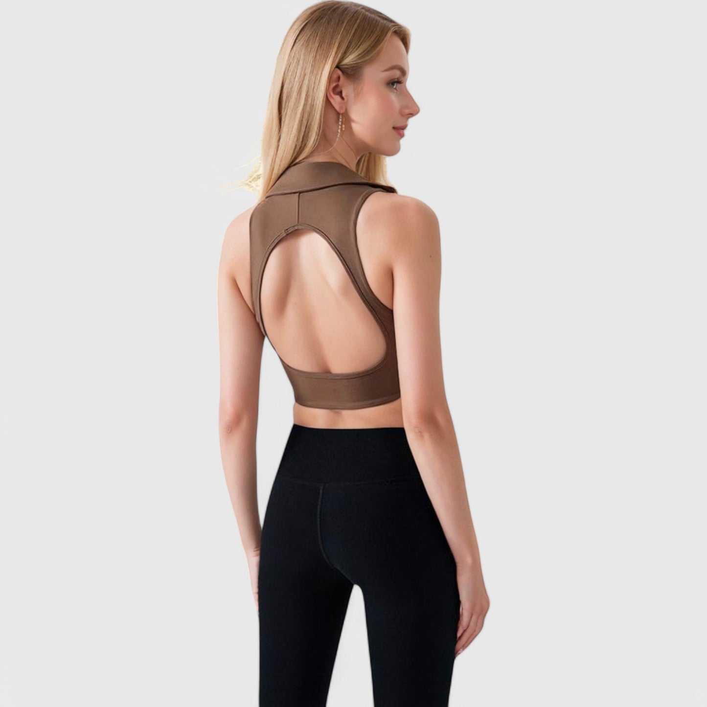 Anna-Kaci Active Women's Collared V-Neck Athletic Crop Top
