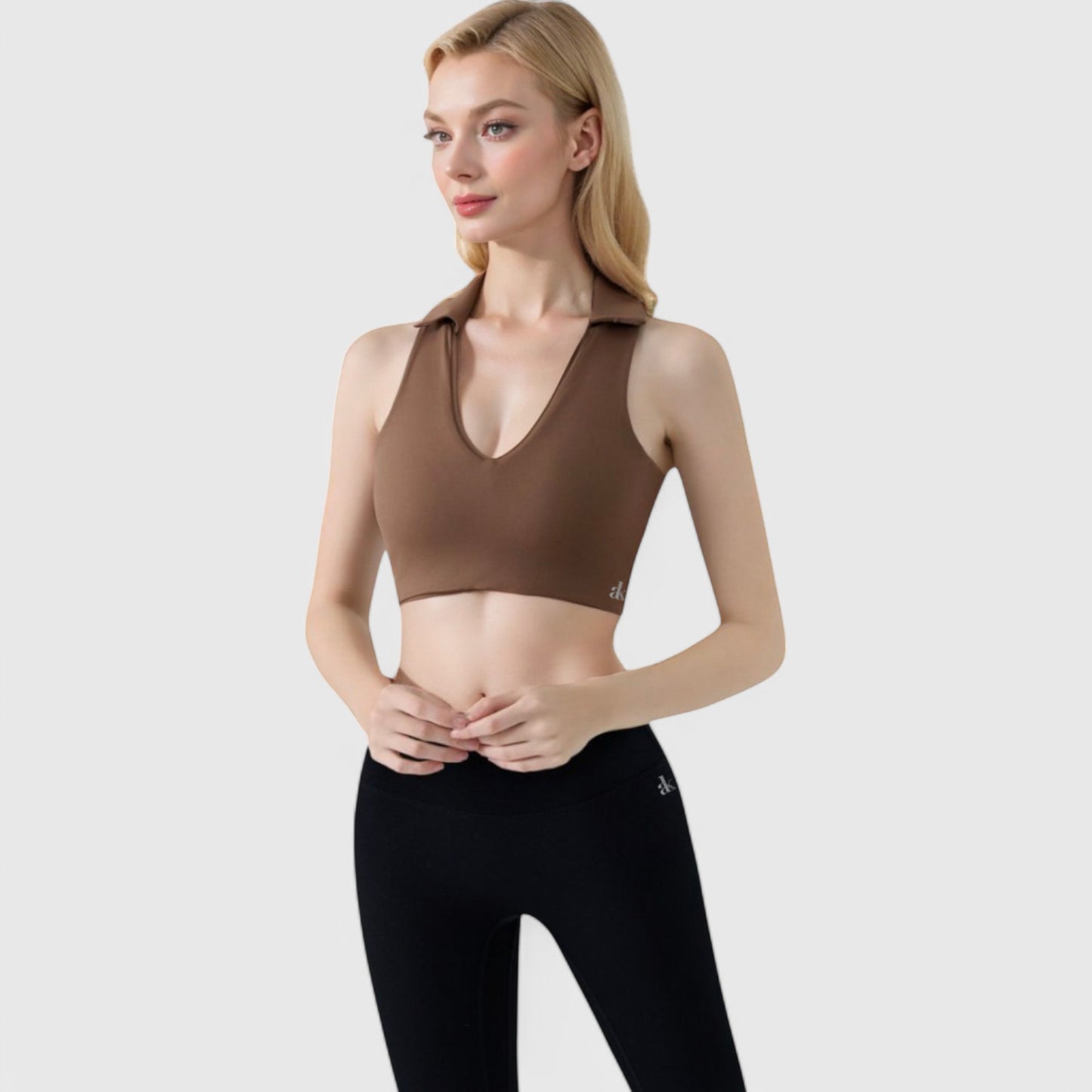 Anna-Kaci Active Women's Collared V-Neck Athletic Crop Top