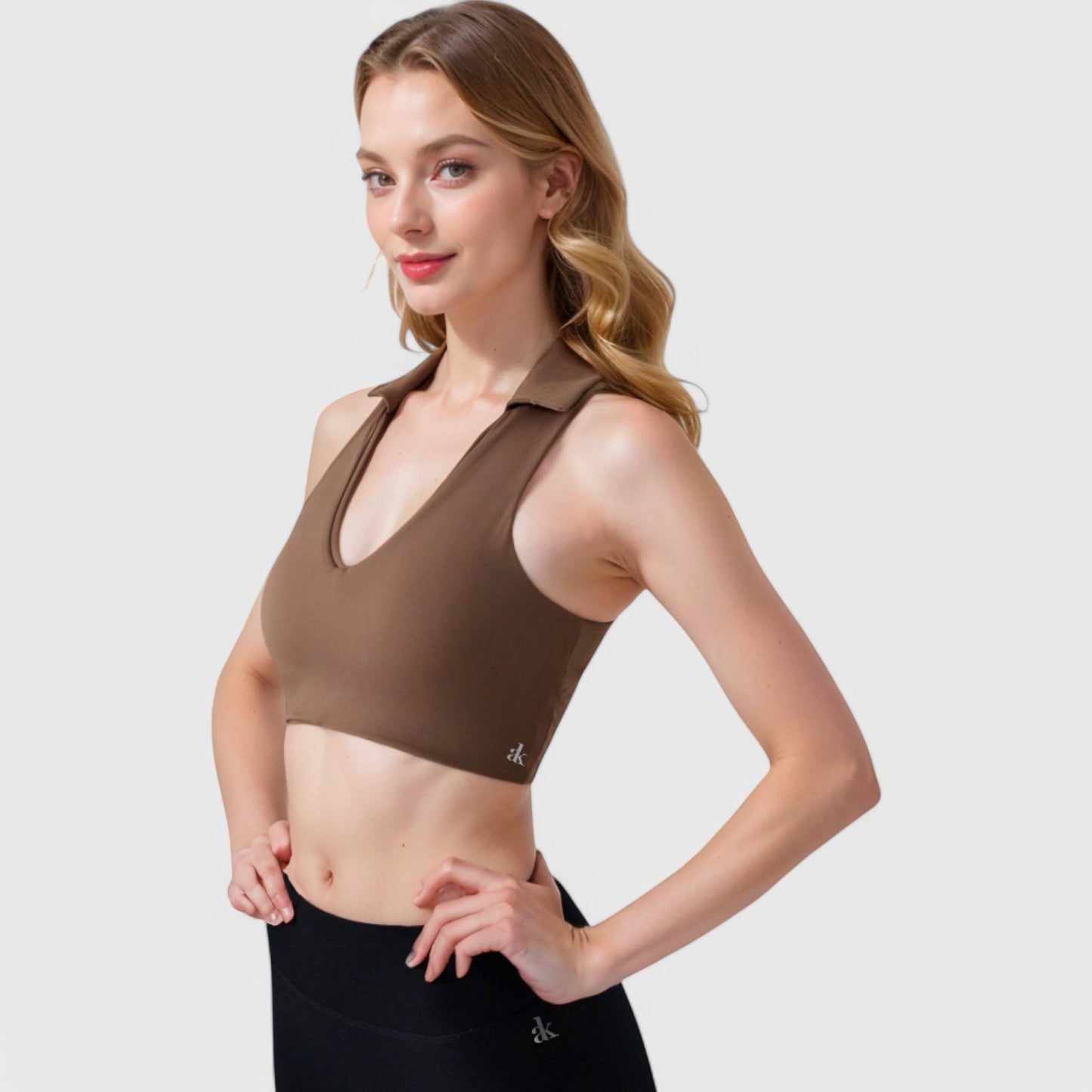 Anna-Kaci Active Women's Collared V-Neck Athletic Crop Top