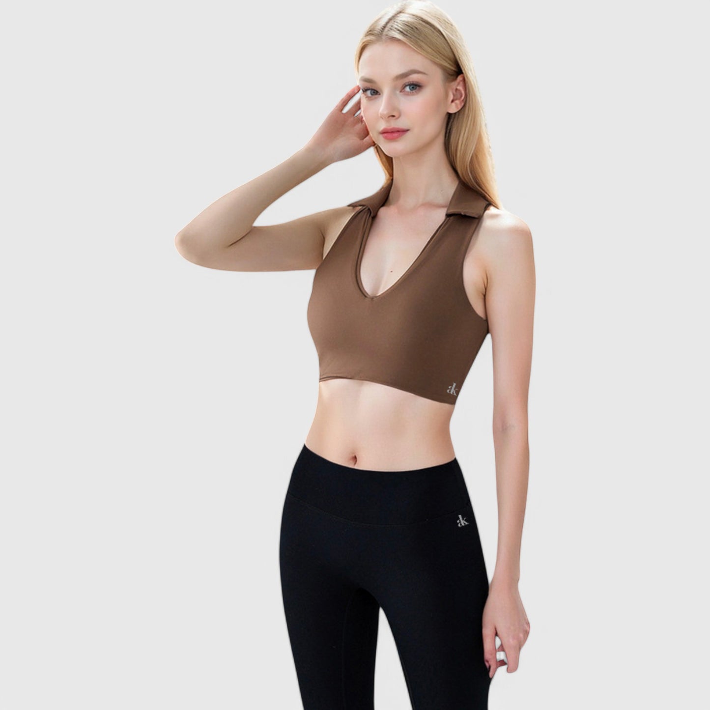 Anna-Kaci Active Women's Collared V-Neck Athletic Crop Top