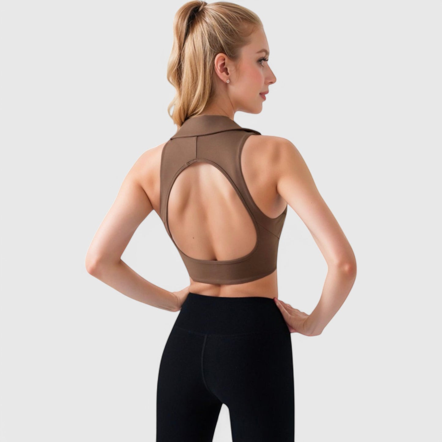 Anna-Kaci Active Women's Collared V-Neck Athletic Crop Top