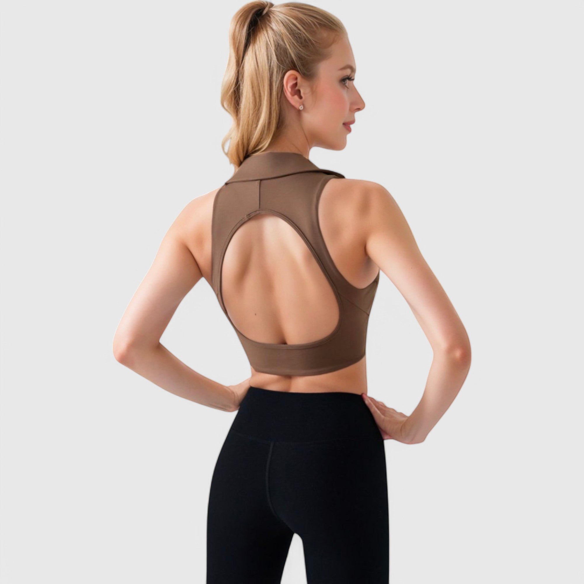 Anna-Kaci Active Women's Collared V-Neck Athletic Crop Top