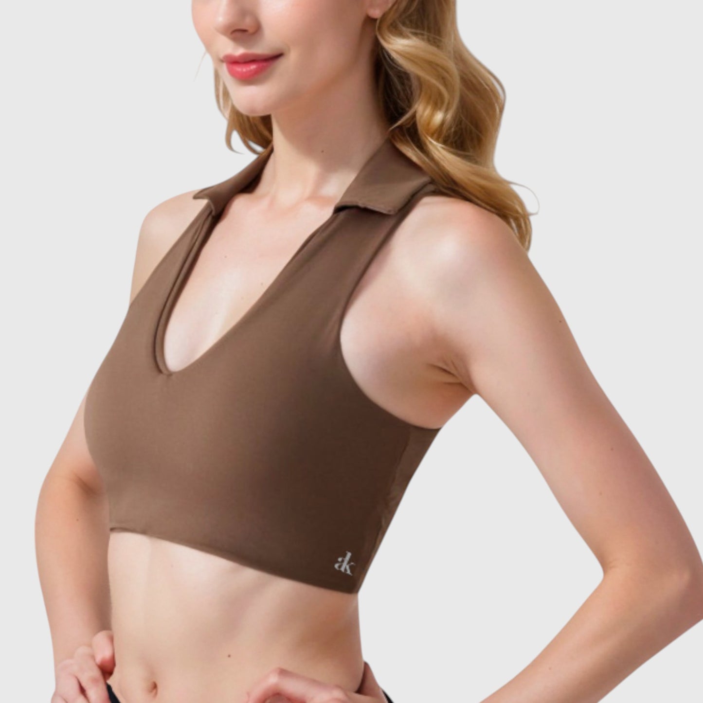 Anna-Kaci Active Women's Collared V-Neck Athletic Crop Top