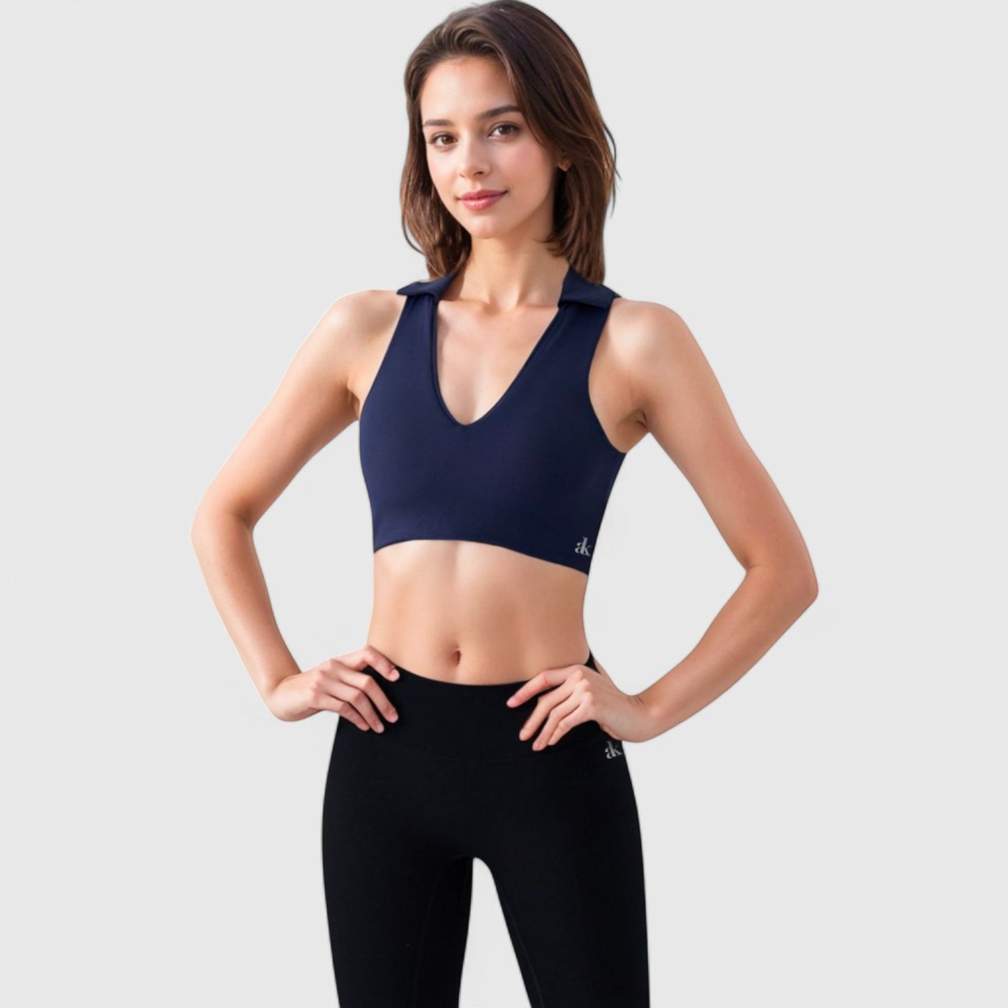 Anna-Kaci Active Women's Collared V-Neck Athletic Crop Top