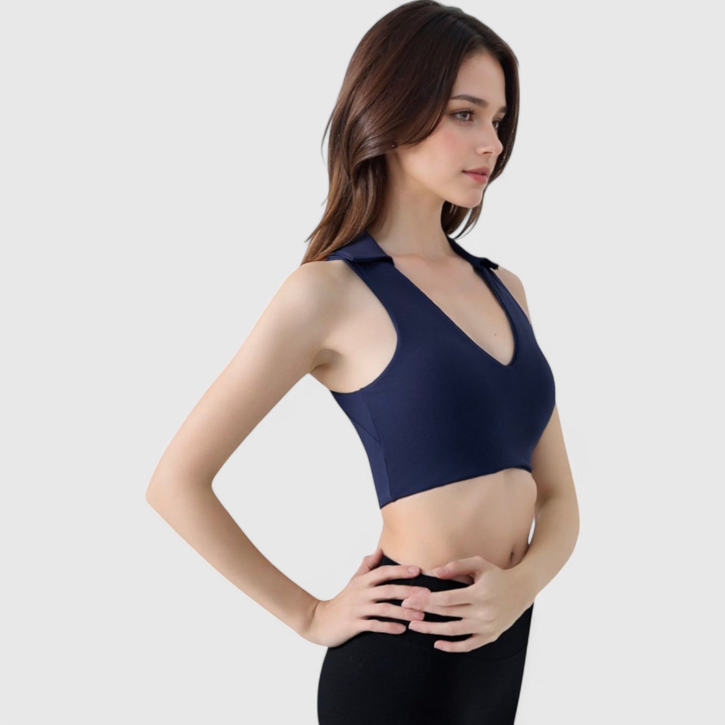 Anna-Kaci Active Women's Collared V-Neck Athletic Crop Top