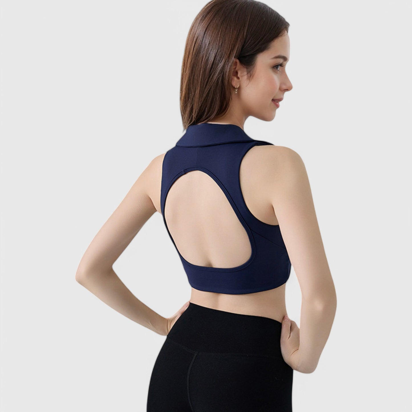 Anna-Kaci Active Women's Collared V-Neck Athletic Crop Top