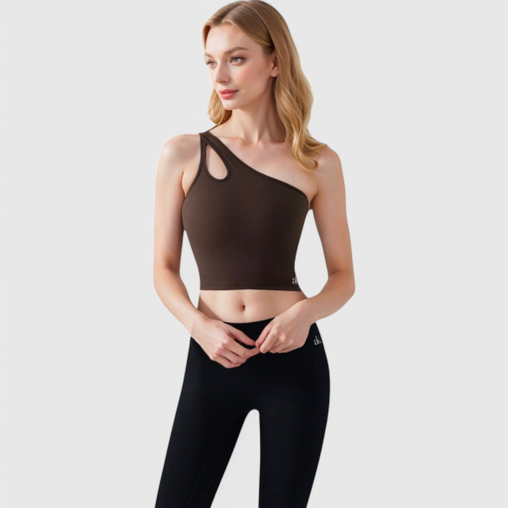 Anna-Kaci Active Women's One Shoulder Cutout Athletic Crop Top