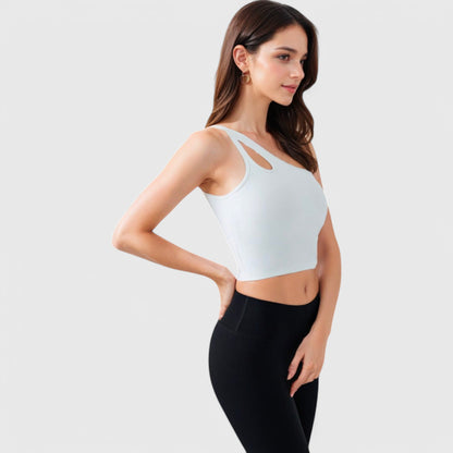 Anna-Kaci Active Women's One Shoulder Cutout Athletic Crop Top