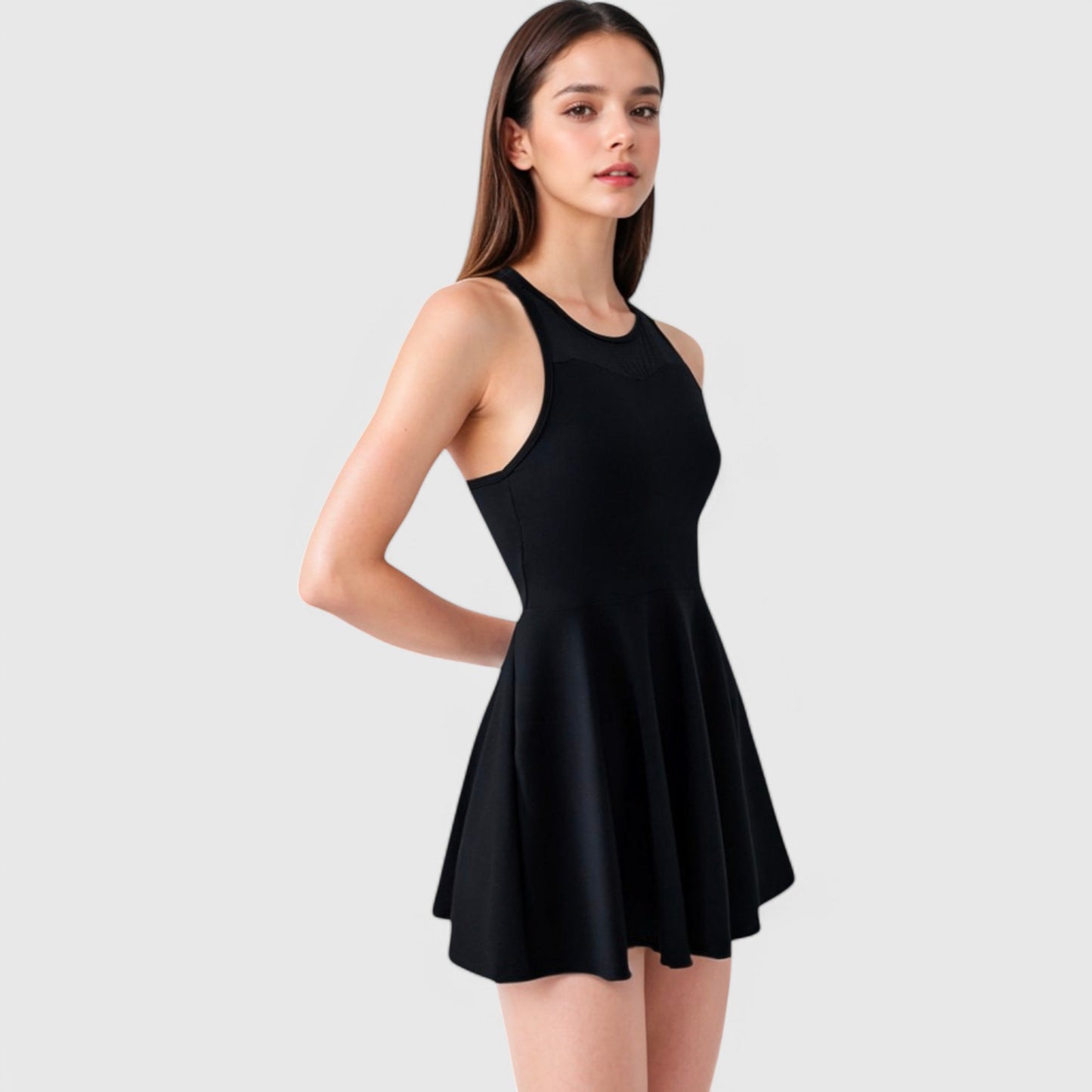 Anna-Kaci Women's High Neck Flowy Athletic Dress with Built-In Shorts