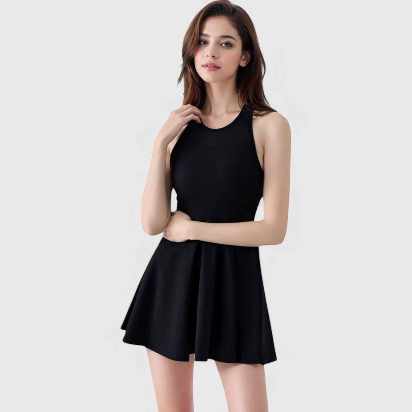 Anna-Kaci Women's High Neck Flowy Athletic Dress with Built-In Shorts
