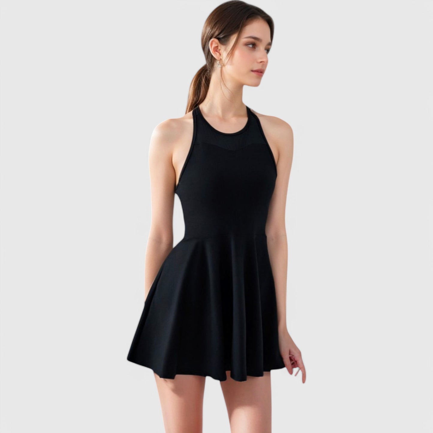 Anna-Kaci Women's High Neck Flowy Athletic Dress with Built-In Shorts