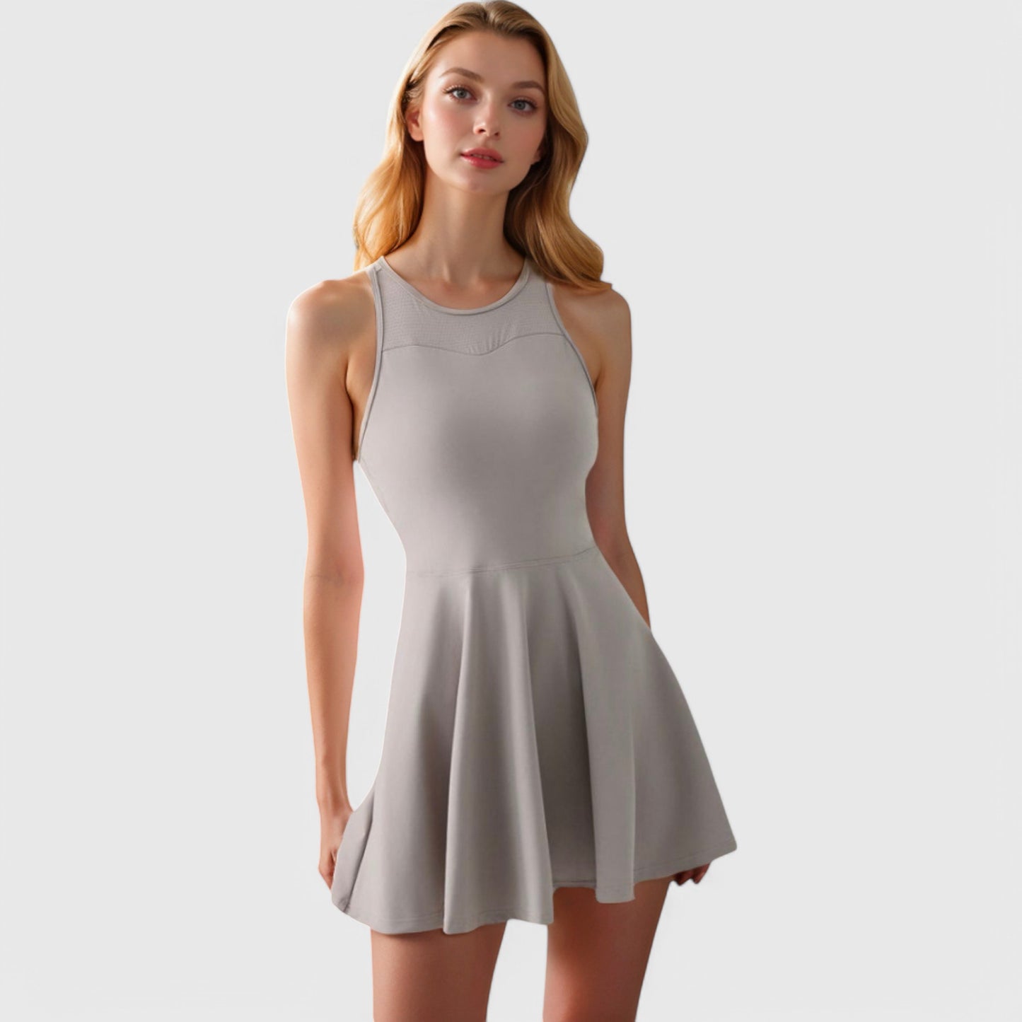 Anna-Kaci Women's High Neck Flowy Athletic Dress with Built-In Shorts